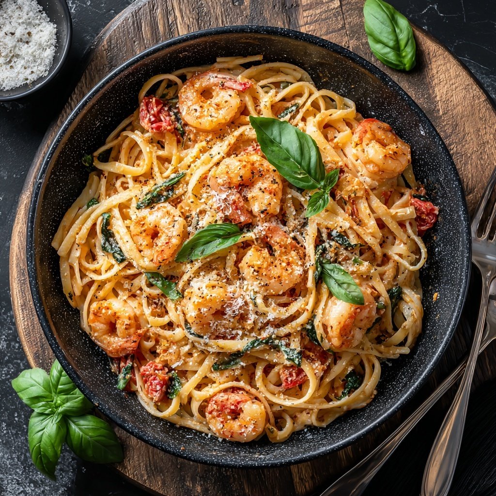 Creamy Tomato Shrimp Linguine