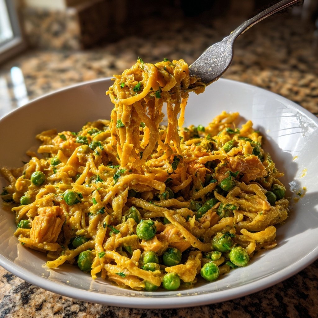Curried Salmon Pasta with Peas